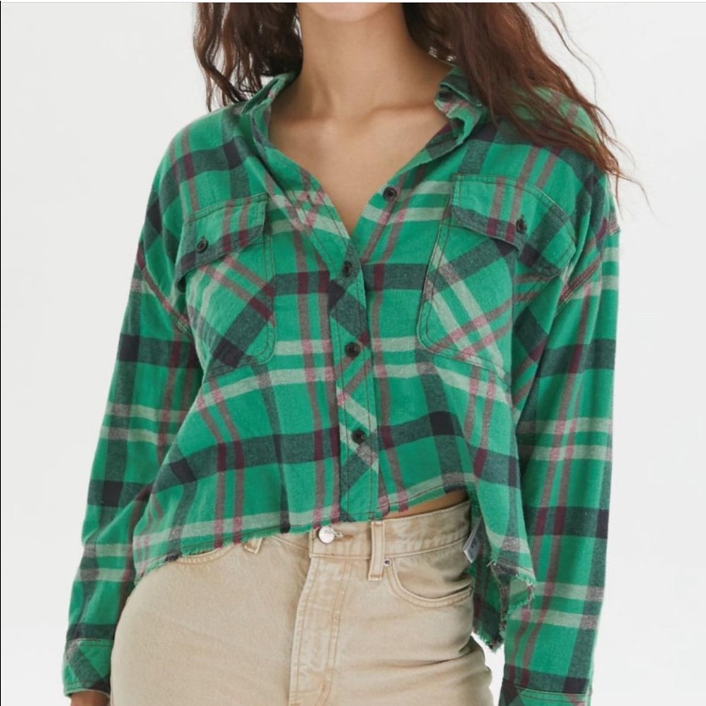 UO Green, plaid, flannel button down